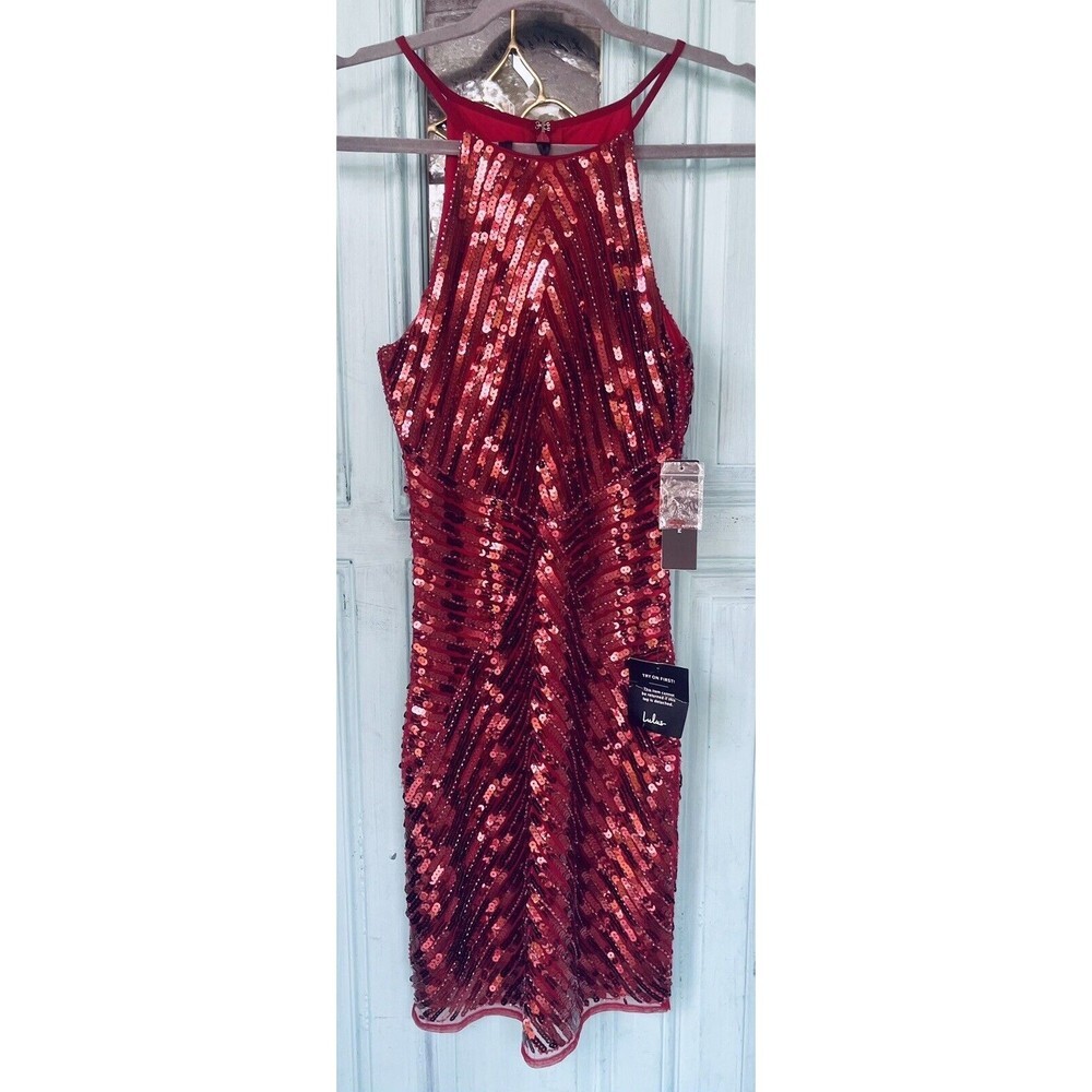 Ace Of Spades Wine Red Sequin Bodycon Dress By Lulu’s Size Small